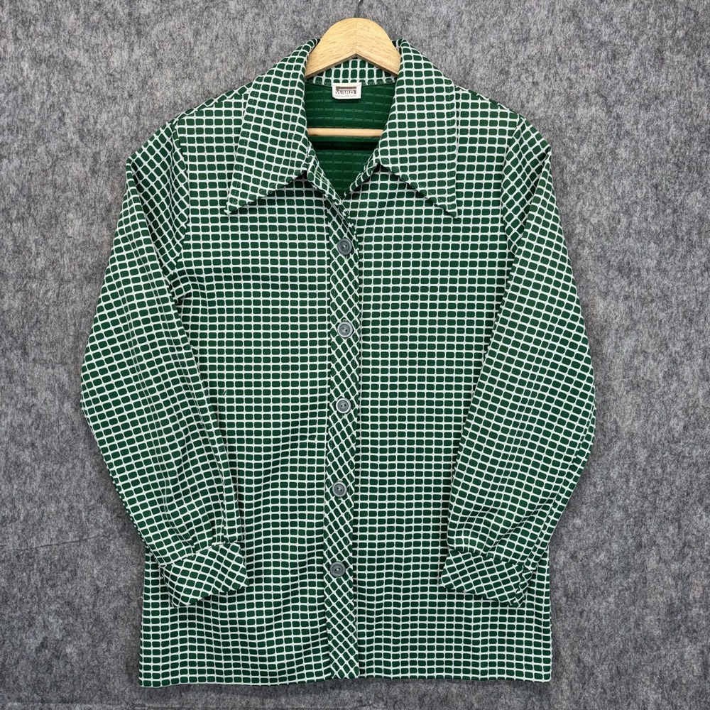 True Vintage‎ 1970s Montgomery Ward Shirt Women's Green Mod Disco Polyester